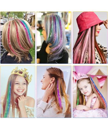 12 Colors Hair Tinsel Strands Hair Tinsel Extensions for Women Girls Party Cosplay Hair Accessories for Girls. - Buy Online on GoSupps.com