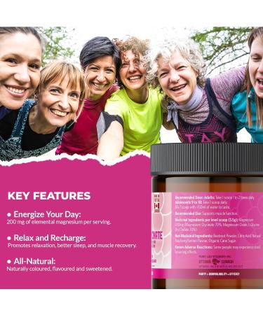 Pure Lab Vitamins - Magnesium Glycinate Raspberry Lemon Powder Mix 214g - Magnesium Supplement for Muscle Cramps Relaxation Sleep Support Healthy Bones and Teeth - Buy Online on GoSupps.com