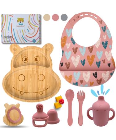 Happydoo |Baby dishes |9 pieces |Bamboo plate baby |Baby dishes with suction cup |Baby dishes |BPA Free |Fruit sucker baby gift |Baby tableware set |In the gift box pink hippopotamus - Buy Online on GoSupps.com