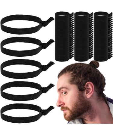 50 Pcs Knotted Mens Hair Ties for Men Black Hair Ties for Guys Man Bun Hair Tie Elastic Mens Flat Hair Band No Crease Curly Hair Ponytail Holders Hair Accessories for Thick Long Hair Men