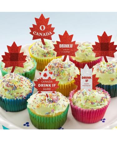 Red Glitter Canada Day Cupcake Toppers Set of 18 - This is a perfect Canada Day on July 1st: a baby shower party and themed birthday party decoration for boys and girls - SugarGera - Buy Online on GoSupps.com