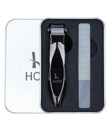 Nail clipper with file and collecting container - nail clip set in gift box for fingernails and toenails nail cliffs tall nail clipper stainless steel gifts for women and men 2 -part set (black)