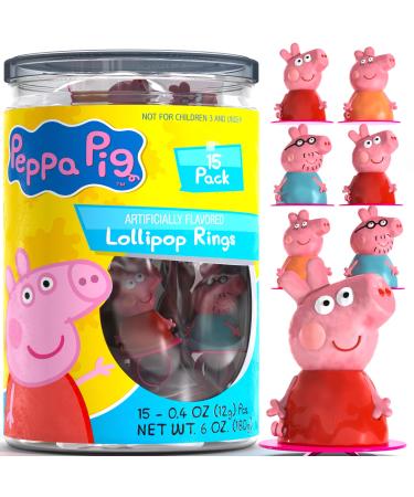 Peppa Pig Lolly Pops Candy Ring 15Pk - Peppa Pig Birthday Party Supplies For Party Candy For Kids Birthday - Peppa Pig Birthday Decorations For Peppa Pig Party Favors & Peppa Pig Cupcake Toppers - Peppa Pig Candy Goody Bag