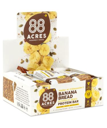 88 Acres Plant Based Seed Protein Bar | 9 Pack, Banana Bread | 12g of Plant Based Protein, Gluten Free, Nut Free, Non GMO, School Safe, No Palm Oil
