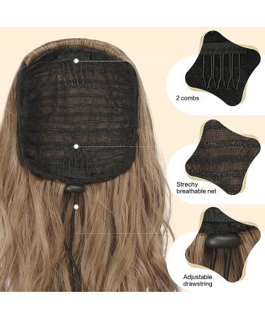 FESHFEN 18 Light Brown Mix Natural Blonde Ponytail Extension - Curly Wavy Synthetic Hair Piece for Women - Buy Online on GoSupps.com