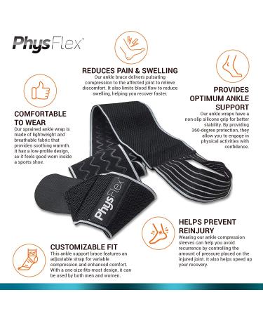 PhysFlex Ankle Brace - Adjustable Compression Sleeve for Sprained Ankle, Achilles Tendon, Plantar Fasciitis - Gray, Ideal for Men & Women - Buy Online on GoSupps.com