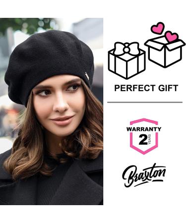 Braxton Wool Beret Hat - Cozy Lined Crochet Knit - Parisian Style for Women, Black - Buy Online on GoSupps.com