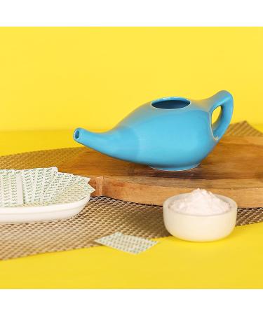 Handcrafted Ceramic Neti Pot Nose Cleaner for Sinus Relief - 225ml Capacity, Dishwasher Safe - Blue - Buy Online on GoSupps.com