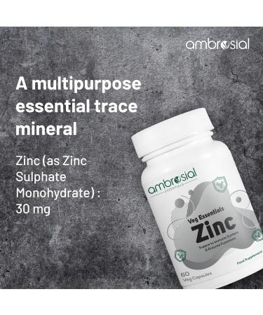 Ambrosial Zinc Tablets High Strength 30 mg (Pack of 2-120 Capsules) 60 Count (Pack of 2) - Buy Online on GoSupps.com