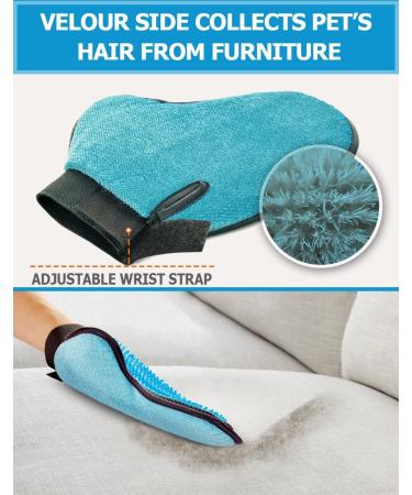 2-in-1 Pet Glove Grooming Tool & Furniture Hair Remover Mitt for Cats & Dogs | Gentle Deshedding Brush with Rubber Tips | Soft Massage Groomer Mitt - Buy Online on GoSupps.com