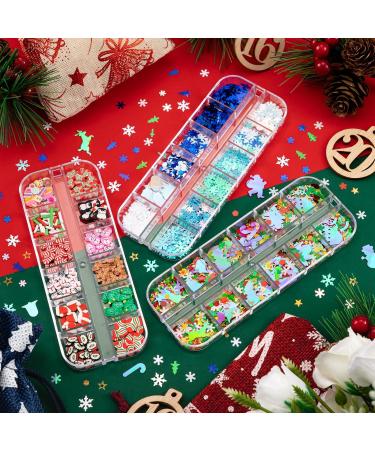 Noblife 36 Grids Christmas Nail Art Sequins | 3D Holographic Snowflake Glitter | Colorful Nail Decorations & Pickup Tools | Sparkly Confetti Nail Decals for Festive Nails - Buy Online on GoSupps.com