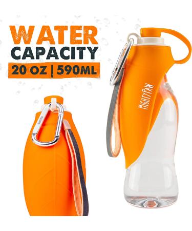 Mighty Paw 20 oz Travel Dog Water Bottle | BPA-Free Silicone Portable Drinking Dispenser for Outdoors, Camping, Walking & Hiking - Leak-Proof Waterbottle with Built-in Bowl - Orange - Buy Online on GoSupps.com