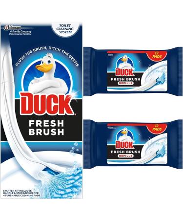 Toilet Cleaner Starter Kit Bundle Includes 1 Duck Fresh Brush With Holder and 24 Flushable Cleaning Duck Fresh Brush Refill Pads - Buy Online on GoSupps.com