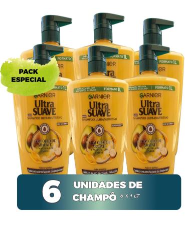 Garnier Pack with 6X1L Ultra Doux Champô Abacate Oil and Shea Butter - Intense Nutrition for Dry and Frizzy Hair - 1 Liter