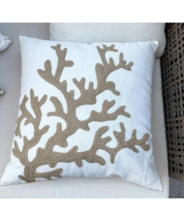 DECOPOW Embroidered Nautical Decor Pillow Cover | 18 Square Canvas Pillow | Wheat-Coral Design - Buy Online on GoSupps.com