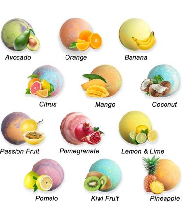 Tropical Fruit Bath Fizzies Set - 12 Large Vegan Fizzy Bath Bombs with Essential Oils, Shea Butter, and Coconut Oil - Moisturizing and Fruity Scents - 4.3 Ounce (Pack of 12) - Buy Online on GoSupps.com