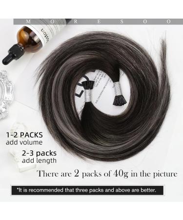 Moresoo Real Hair Extensions - Silver I Tip Ombre 50cm #1B Natural Black to Silver - Silky Smooth Bondings for Thin Hair - 50 Strands / 40g - Buy Online on GoSupps.com