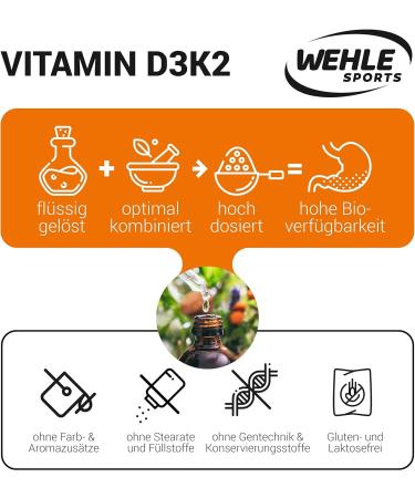 Vitamin D3 K2 Drops 1000 IE - High Dose 50ml | Laboratory Tested High Bioavailability | Wehle Sports  - Buy Online on GoSupps.com