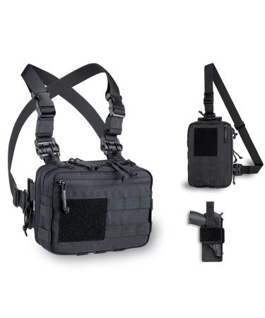 CLTAC Tactical Chest Rig Bag Concealed Carry CCW Sling Backpack Military Molle Utility Admin Pouch IFAK Medical EMT Organizer EDC Pack for Outdoor Hunting Shooting Hiking with Harness Black(Holster Included)