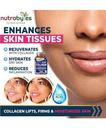 High Strength Marine Collagen 2400mg with Hyaluronic Acid 100mg Biotin Vitamin C D3 B12 and Silica - 120 Capsules - High Strength Hydrolysed Marine Collagen for Men and Women Made in UK - Buy Online on GoSupps.com