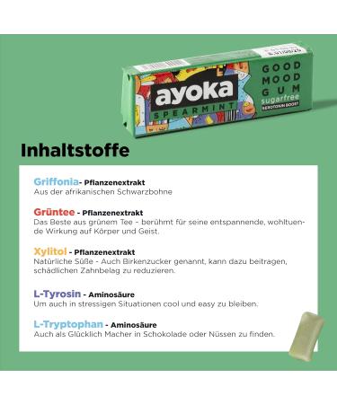 Ayoka Good Mood Gum - Sugar-Free Vegan Spearmint Chewing Gum | Long-Lasting Taste | 30 Sticks | Boost Your Mood | International Shipping - Buy Online on GoSupps.com