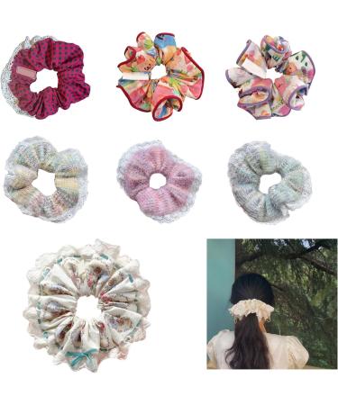 amangul Large Scrunchies Lace Trim Vintage Floral Hair Scrunchy 90s Women Girls Thick Hair Accessory Hair Tie Ponytail Holder(12 Beige Velvet Hair) - Buy Online on GoSupps.com