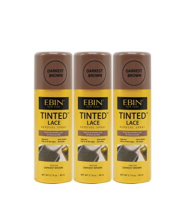 Tinted Lace Aerosol Spray 3pack - Darkest Brown 2.7 Oz/ 80 mL | Quick Dry No Residue Even Application Matching Skin Tone for Natural Look 2.7 Fl Oz (Pack of 3) Darkest Brown