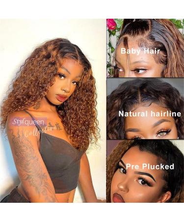 Ombre Brown Curly Lace Front Human Hair Wig 20 Wet and Wavy - 150% Density - Buy Online on GoSupps.com