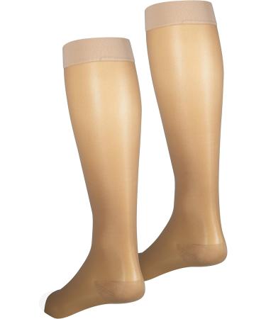 NuVein Sheer Compression Stockings - 15-20 mmHg Support Knee High Open Toe Fashionable Medium Denier Beige - Ideal for Comfort & Style (1 Pair - Buy Online on GoSupps.com