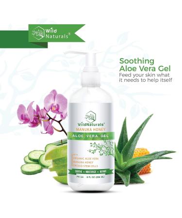 Manuka Honey Aloe Vera Gel for Skin - Organic Sunburn Relief and Acne Treatment - 100% Pure Aloe Vera Gel for Face, Hair, and Scalp - Buy Online on GoSupps.com