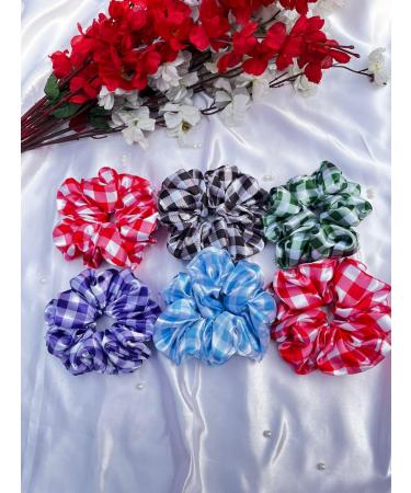 6 Satin Scrunchies Hair Scrunchies Frizz Prevention Silk Scrunchies for Girls & Stylish Hair Ties for Women Premium Hair Scrunchie for Styling Check Design