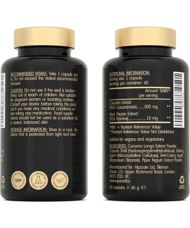 Turmeric Curcumin Capsules High Strength with Black Pepper - Pure Curcumin Extract with 95% Curcuminoids - 60 Tablets One a Day 500mg - Premium Turmeric Herbal Supplements - Enhanced Absorption - Buy Online on GoSupps.com