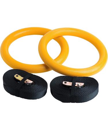 REEHUT Gymnastic Rings Set of 2 with Adjustable Straps and Ebook - Non-Slip Metal Buckles - Ideal for Home Gym Workout, Strength Training, Pull Ups and Dips - Yellow - Buy Online on GoSupps.com