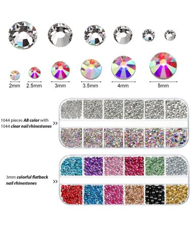 4488 Pieces Nail Art Rhinestones Crystal Flatback with Tweezers - Colorful AB Color & Clear Rhinestones for Nails, Clothes, Shoes, Bags Decoration - Buy Online on GoSupps.com