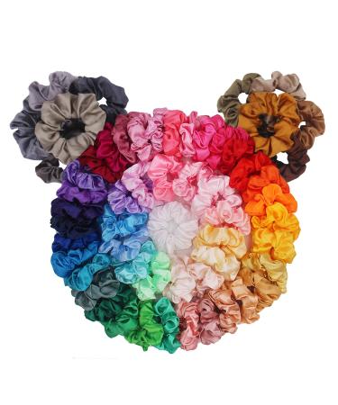 60 Pack Hair Scrunchies, BeeVines Satin Silk Scrunchies for Hair, Silky Curly Hair Accessories for Women, Hair Ties Ropes for Teens, Scrunchies Pack Girls Birthday Gift Thanksgiving Christmas Gift 60 Count (Pack of 1) Premium Satin