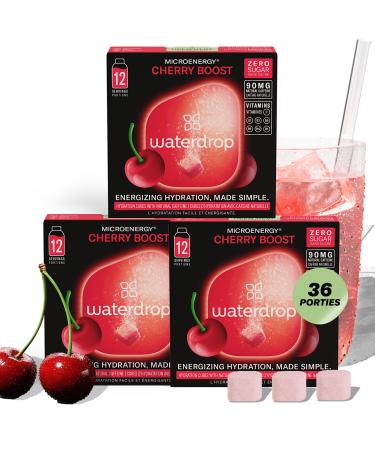 Waterdrop Microdrink waterdrop Energy Drink 36 hydration cubes for flavored water Fruity energy drink with 90 mg natural caffeine Cherry flavor Sugarfree lowcalorie With vitamins B & C CHERRY Booster Set