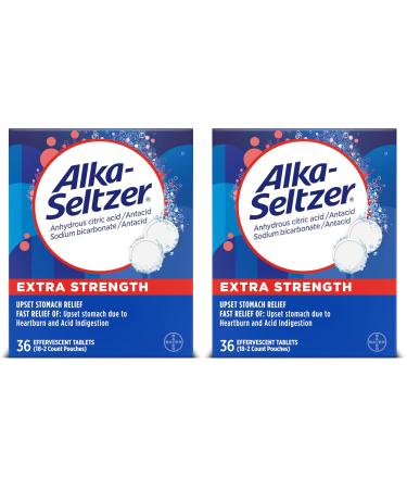 Alka-Seltzer Extra Strength Heartburn Relief Effervescent Antacid Tablets Fast Indigestion Relief 36Ct (Pack of 2)