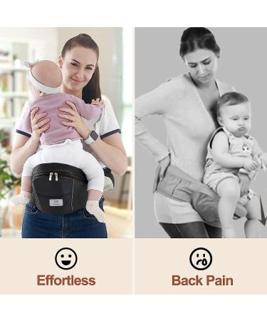 Baby Hip Carrier - Ergonomic Waist Stool for Newborn to Toddler - Soft Fabric Front Carrier with Pockets - Adjustable Waistband (Black) - Buy Online on GoSupps.com
