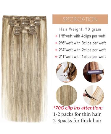 Honsoo Real Human Hair Clip In Balayage Hair Extensions | 15 Inch Mixed Bleach Blonde | 7pcs 70g Straight Silky Blonde Extensions for Women - Buy Online on GoSupps.com