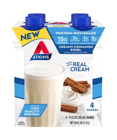 Atkins Protein Rich Shake Creamy Cinnamon Swirl High Protein Low Glycemic Gluten Free 12 Count (3 Packs each with 4 Shakes)