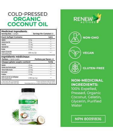 Renew Actives Coconut Oil Supplement - Antioxidants & Natural Fatty Acids for Health & Wellness - 120 Softgels - International Shipping Available - Buy Online on GoSupps.com