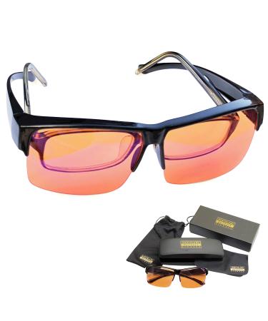 Blue Light Blocking Glasses - Fits over Reading glasses - SLEEP BETTER at Night - Orange Anti Glare lens to Reduce Insomnia Migraine Eye Strain Blue Filter Computer Glasses for Men Women Gaming