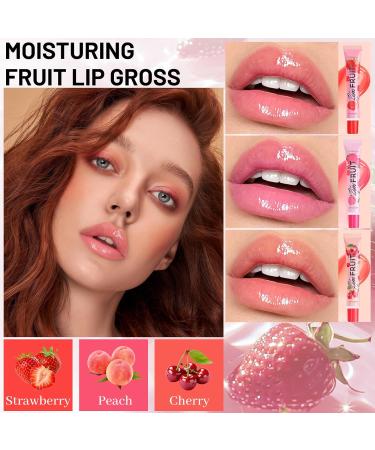  Prreal 3 Colors Moisturizing Lip Gloss Fruit Hydrating Lip Balm for Full Lips Ink Lip Oil Waterproof Up to 24 Hours Liquid Lipstick for Treatment of Lips  - Buy Online on GoSupps.com