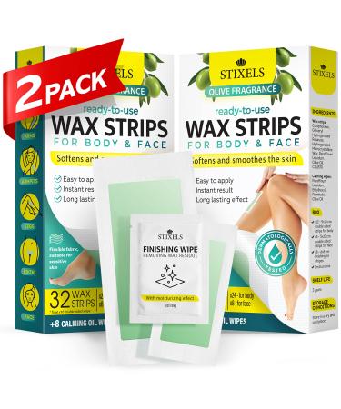 Wax Strips for Hair Removal  80 Count Waxing Kit for Women & Men with 48 Body Wax Strips, 16 Face Waxing Strips, 16 Oil Wipes  Hair Remover Wax Kit for Face, Legs, Arms, Armpits, Bikini  2 Pack