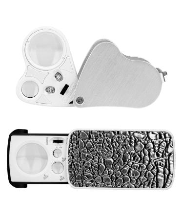 2 Packs Jewelers Loupe 30X 60X 90X Illuminated Jewelers Eye Loupe Magnifier Portable Loupe Magnifier with UV Black Light for Jewelry Coins Gems Stamps