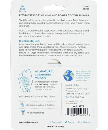 Dr. Tung's Kids Snap-On Toothbrush Protector 2 Count - Fits Most Manual and Power Brushes - Natural Vapors - Assorted Colors - Buy Online on GoSupps.com