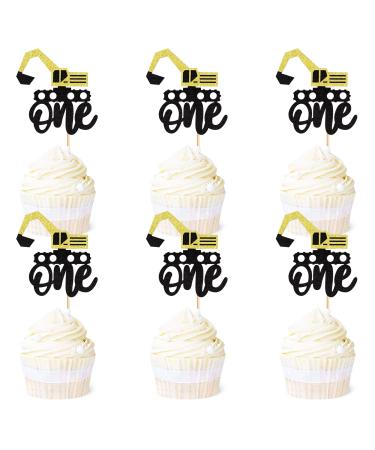Ercadio 24 Pack Construction One Cupcake Toppers Construction One Cupcake Food Picks Construction Excavator 1st Cake Picks for Construction Theme Baby Shower Kids Birthday Party Supplies Pattern 4