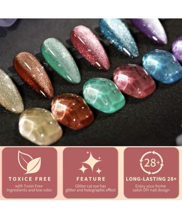 Cat Eye Gel Nail Polish Set With Magnetic Stick-9d Holographic Magnetic Nail Polish-6 Colors Red Purple Green Glitterbels Gel Polish-Gel Nail Art Kit-Manicure Set For Women - Buy Online on GoSupps.com