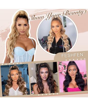 Fine Ponytail Hair Extension - 60cm Wavy Curly Synthetic Ponytail in Caramel Brown & Ash Blond Mix | Ideal for Women - Buy Online on GoSupps.com
