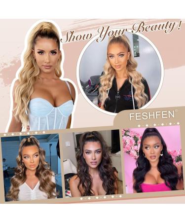 Feshfen 60cm Ponytail Hair Extension - Synthetic Wavy Curly Hair for Women in Dark Brown & Blonde - Buy Online on GoSupps.com